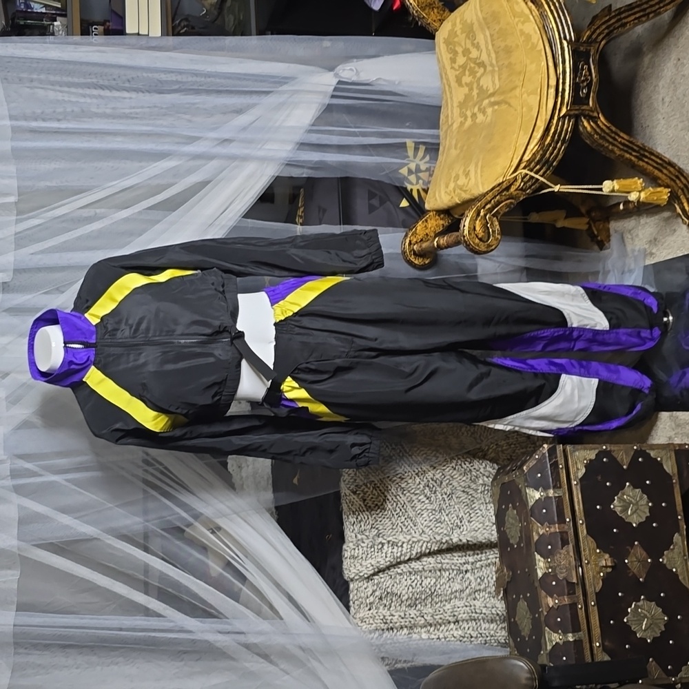 Forever 21 Cropped Windbreaker Jacket and Pants Set SM Black,Purple,Yellow